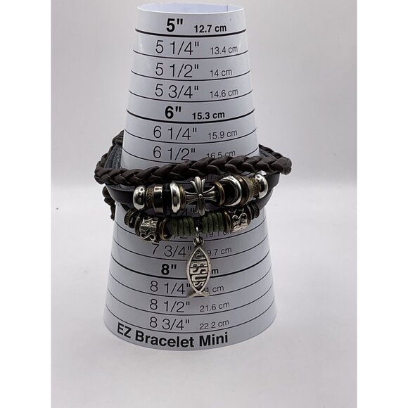 Adjustable Leather Christian Bracele Cross & Ichthys Fish Charms For Men - Picture 3 of 3